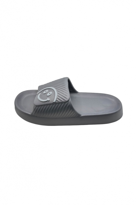 Papuci de plaja sau piscina pentru barbati, Tecos®, gri, marimea 42-43, 27 centimetri, usori, confortabili, imprimeu HAPPY FACE [2]