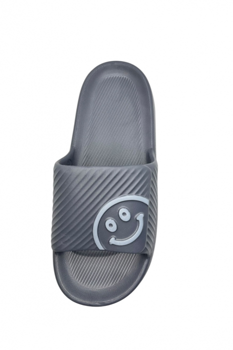 Papuci de plaja sau piscina pentru barbati, Tecos®, gri, marimea 42-43, 27 centimetri, usori, confortabili, imprimeu HAPPY FACE [6]