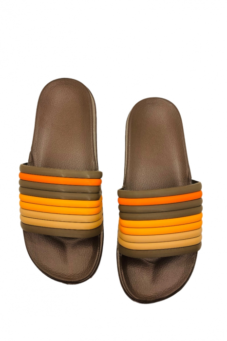 Papuci de plaja sau piscina pentru bărbați, Tecos, maro, mărimea 40, 26.5 centimetri, bareta multicoloră [6]