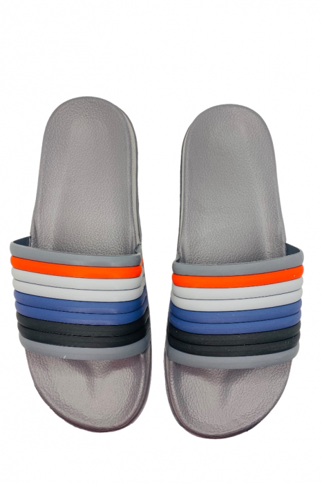 Papuci de plaja sau piscina pentru bărbați, Tecos, gri, mărimea 41, 27 centimetri, bareta multicoloră [5]