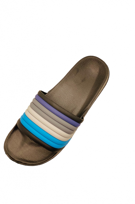 Papuci de plaja sau piscina pentru bărbați, Tecos, maro, mărimea 44, 28.5 centimetri, bareta negru/albastru [4]
