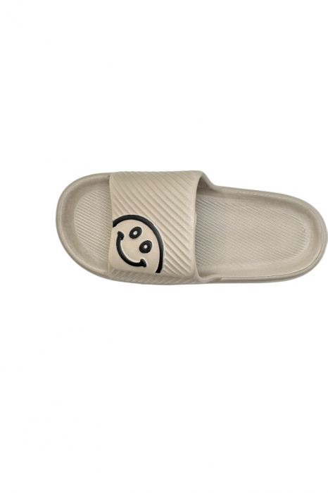 Papuci de plaja sau piscina pentru barbati, Tecos®, maro, marimea 42-43, 27 centimetri, usori, confortabili, imprimeu HAPPY FACE [3]