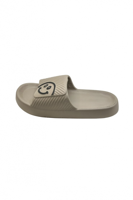 Papuci de plaja sau piscina pentru barbati, Tecos®, maro, marimea 42-43, 27 centimetri, usori, confortabili, imprimeu HAPPY FACE [2]