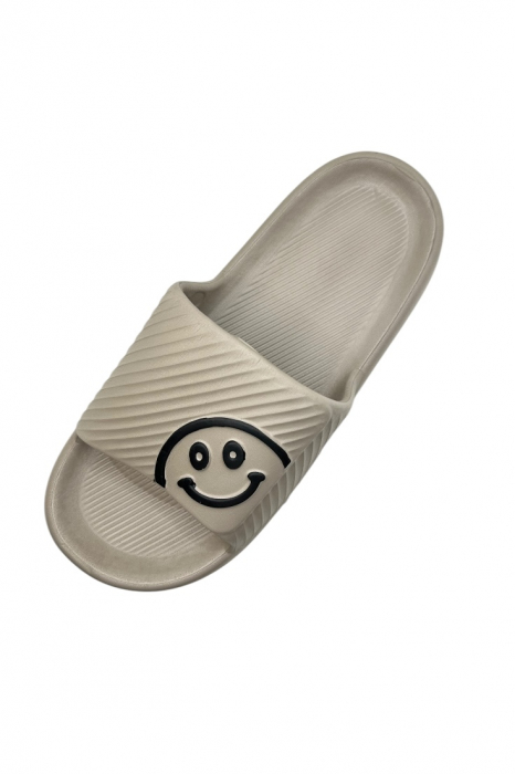 Papuci de plaja sau piscina pentru barbati, Tecos®, maro, marimea 42-43, 27 centimetri, usori, confortabili, imprimeu HAPPY FACE [4]