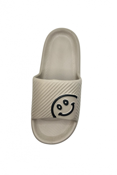 Papuci de plaja sau piscina pentru barbati, Tecos®, maro, marimea 42-43, 27 centimetri, usori, confortabili, imprimeu HAPPY FACE [5]
