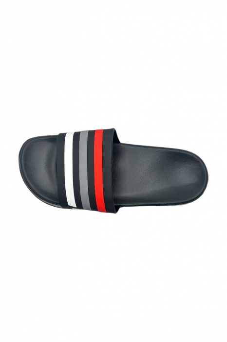 Papuci de plaja sau piscina pentru barbati, Tecos®, negru cu dungi, marimea 40, 25 centimetri,usori, confortabili, cu design modern [3]