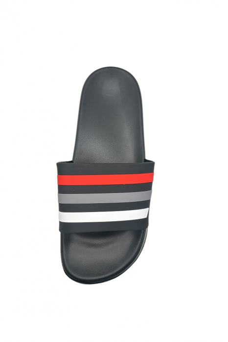 Papuci de plaja sau piscina pentru barbati, Tecos®, negru cu dungi, marimea 40, 25 centimetri,usori, confortabili, cu design modern [5]