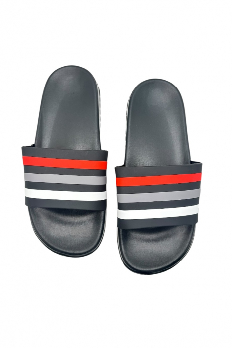 Papuci de plaja sau piscina pentru barbati, Tecos®, negru cu dungi, marimea 40, 25 centimetri,usori, confortabili, cu design modern [6]