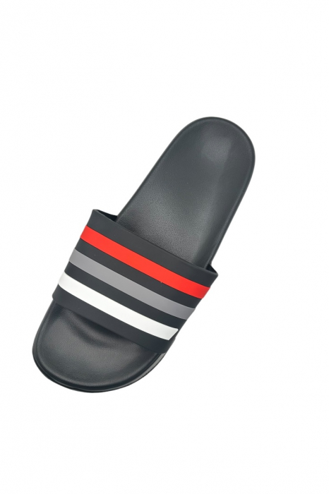 Papuci de plaja sau piscina pentru barbati, Tecos®, negru cu dungi, marimea 40, 25 centimetri,usori, confortabili, cu design modern [4]