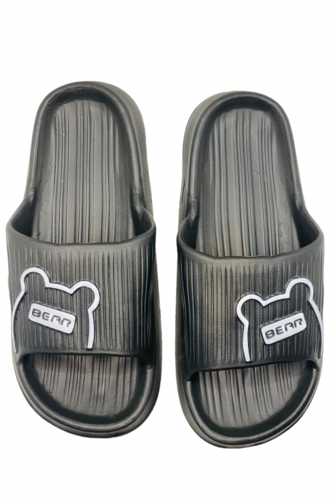 Papuci de plaja sau piscina pentru barbati, Tecos, negru, marime 40-41, 25.5 centimetri, foarte usori, imprimeu ursulet [3]