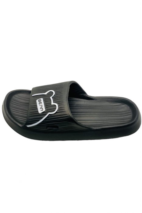 Papuci de plaja sau piscina pentru barbati, Tecos, negru, marime 40-41, 25.5 centimetri, foarte usori, imprimeu ursulet [2]