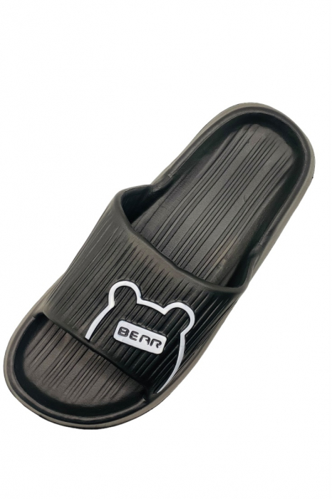 Papuci de plaja sau piscina pentru barbati, Tecos, negru, marime 40-41, 25.5 centimetri, foarte usori, imprimeu ursulet [4]