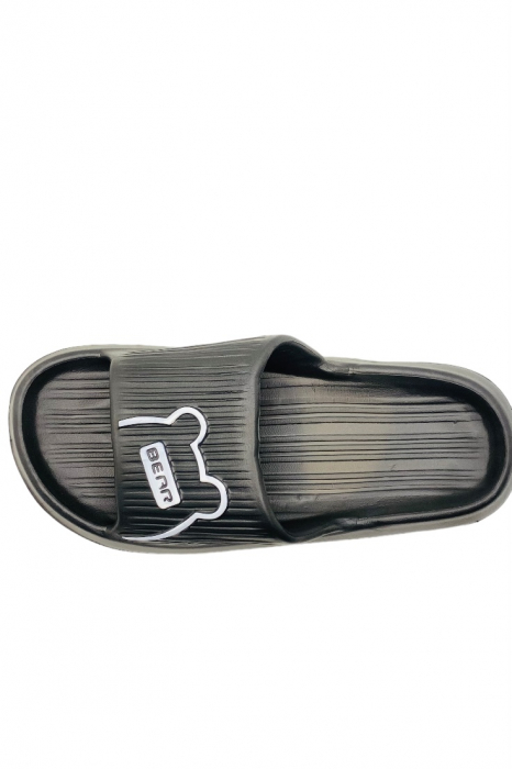 Papuci de plaja sau piscina pentru barbati, Tecos, negru, marime 40-41, 25.5 centimetri, foarte usori, imprimeu ursulet [6]