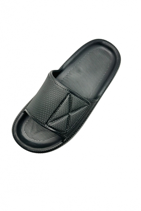 Papuci de plaja sau piscina pentru barbati, Tecos, negru, marime 42-43, 26 centimetri, talpa comoda si design elegant, bareta reglabila cu arici [4]