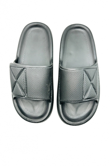 Papuci de plaja sau piscina pentru barbati, Tecos, negru, marime 42-43, 26 centimetri, talpa comoda si design elegant, bareta reglabila cu arici [5]