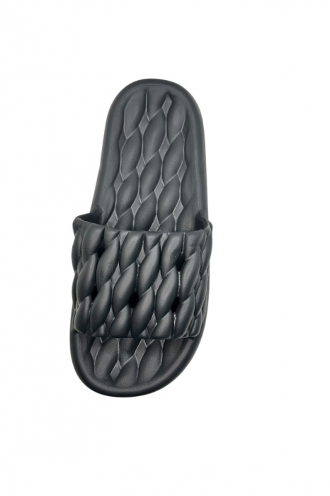 Papuci de plaja sau piscina pentru barbati, Tecos®, negru, marimea 40-41, 26 centimetri, usori, confortabili, aspect impletit [5]