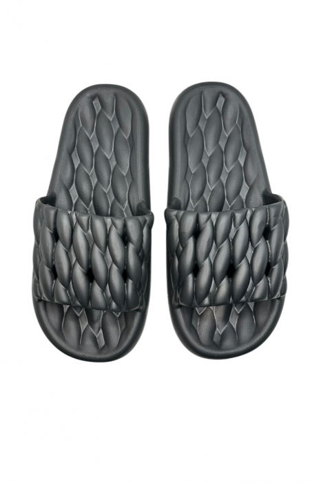 Papuci de plaja sau piscina pentru barbati, Tecos®, negru, marimea 40-41, 26 centimetri, usori, confortabili, aspect impletit [6]