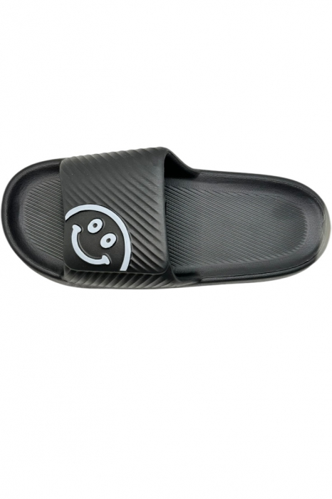 Papuci de plaja sau piscina pentru barbati, Tecos®, negru, marimea 42-43, 27 centimetri, usori, confortabili, imprimeu HAPPY FACE [4]