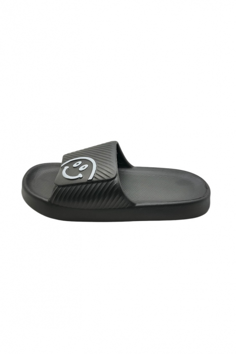 Papuci de plaja sau piscina pentru barbati, Tecos®, negru, marimea 42-43, 27 centimetri, usori, confortabili, imprimeu HAPPY FACE [2]