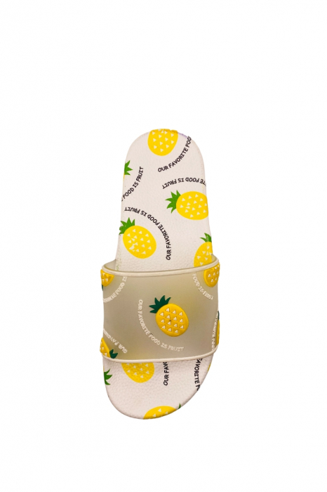Papuci de plaja sau piscina pentru dama, imprimeu cu ananas, albi cu galben, mărime 36-37, 23.5 centimetri [6]