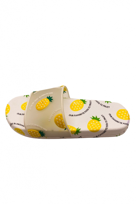 Papuci de plaja sau piscina pentru dama, imprimeu cu ananas, albi cu galben, mărime 36-37, 23.5 centimetri [2]