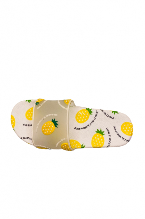 Papuci de plaja sau piscina pentru dama, imprimeu cu ananas, albi cu galben, mărime 36-37, 23.5 centimetri [3]