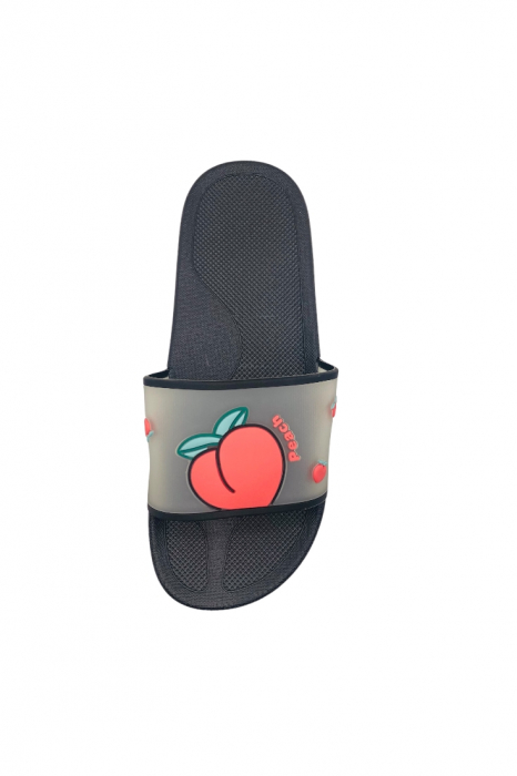 Papuci de plaja sau piscina pentru dama, TECOS, imprimeu piersica, negru, mărime 36-37, 23.5 centimetri [5]