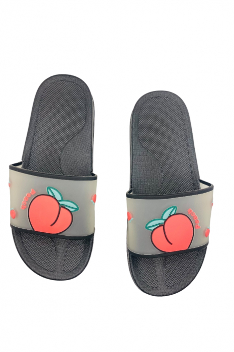 Papuci de plaja sau piscina pentru dama, TECOS, imprimeu piersica, negru, mărime 36-37, 23.5 centimetri [6]