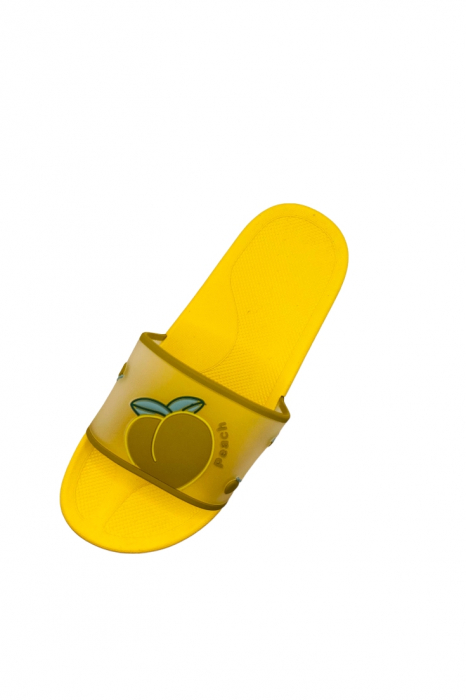 Papuci de plaja sau piscina pentru dama, TECOS, imprimeu piersica, galben, mărime 38-39, 24.5 centimetri [4]