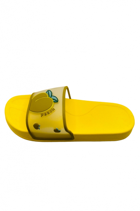 Papuci de plaja sau piscina pentru dama, TECOS, imprimeu piersica, galben, mărime 38-39, 24.5 centimetri [2]