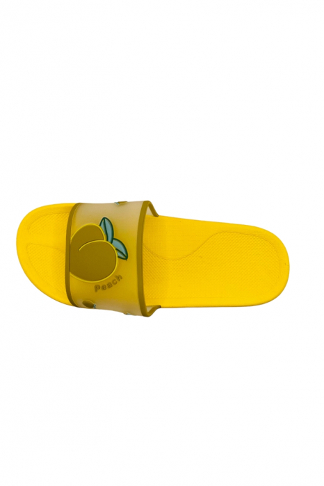 Papuci de plaja sau piscina pentru dama, TECOS, imprimeu piersica, galben, mărime 38-39, 24.5 centimetri [3]