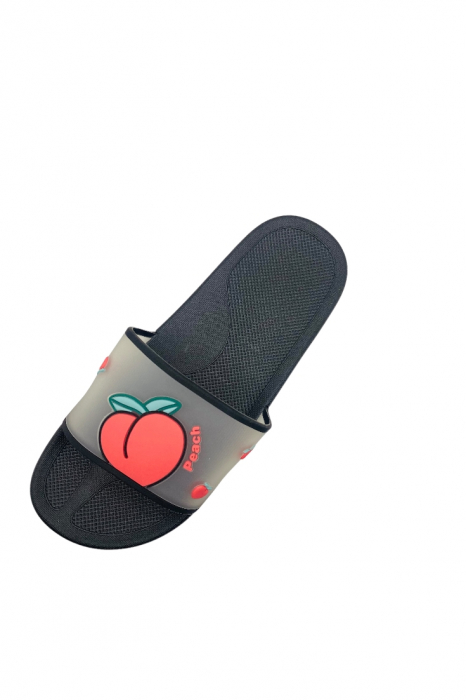 Papuci de plaja sau piscina pentru dama, TECOS, imprimeu piersica, negru, mărime 36-37, 23.5 centimetri [4]