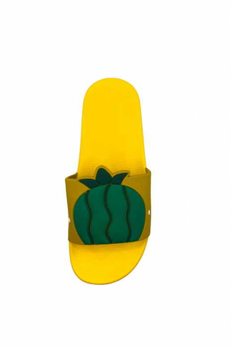 Papuci de plaja sau piscina pentru dama, TECOS, imprimeu ananas, galben, mărime 36-37, 23.5 centimetri [4]