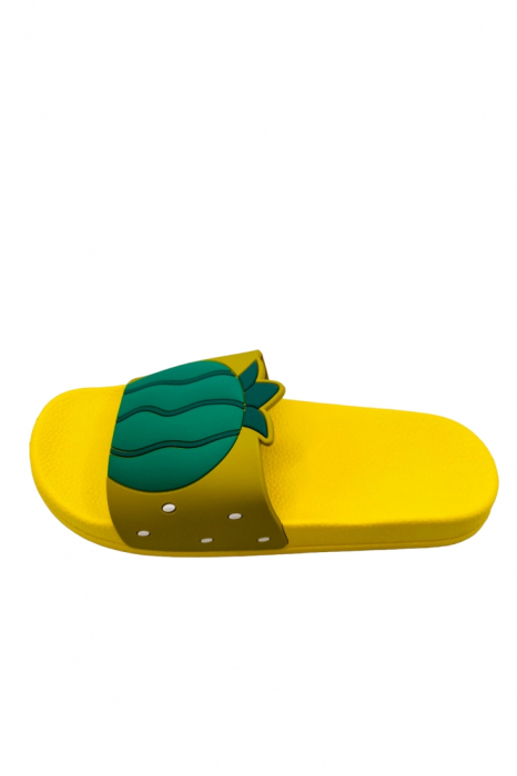 Papuci de plaja sau piscina pentru dama, TECOS, imprimeu ananas, galben, mărime 36-37, 23.5 centimetri [2]