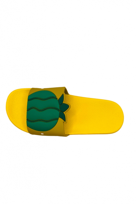 Papuci de plaja sau piscina pentru dama, TECOS, imprimeu ananas, galben, mărime 36-37, 23.5 centimetri [3]