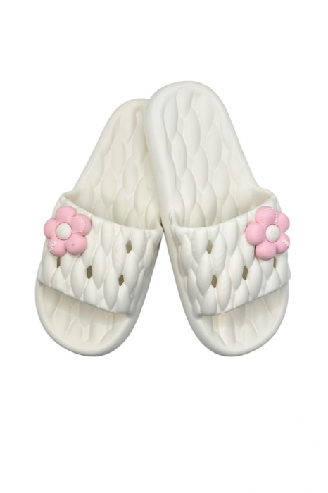 Papuci de plaja sau piscina pentru dama, Tecos®, marime 40-41, alb, 26 centimetri, ultra moi si usori, design modern, confortabili, aspect impletit [1]