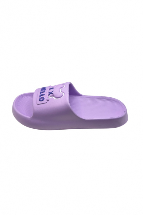 Papuci de plaja sau piscina pentru dama, Tecos®, marime 36-37, mov, 23 centimetri, ultra moi si usori, design modern, confortabili, imprimeu HAPPY FACE [2]