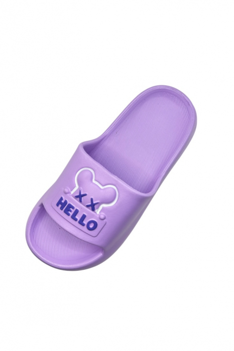 Papuci de plaja sau piscina pentru dama, Tecos®, marime 36-37, mov, 23 centimetri, ultra moi si usori, design modern, confortabili, imprimeu HAPPY FACE [3]