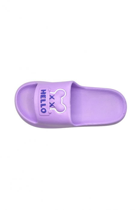 Papuci de plaja sau piscina pentru dama, Tecos®, marime 36-37, mov, 23 centimetri, ultra moi si usori, design modern, confortabili, imprimeu HAPPY FACE [4]