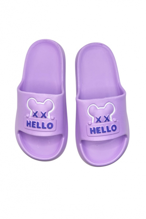 Papuci de plaja sau piscina pentru dama, Tecos®, marime 36-37, mov, 23 centimetri, ultra moi si usori, design modern, confortabili, imprimeu HAPPY FACE [5]