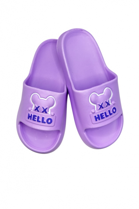 Papuci de plaja sau piscina pentru dama, Tecos®, marime 36-37, mov, 23 centimetri, ultra moi si usori, design modern, confortabili, imprimeu HAPPY FACE [1]