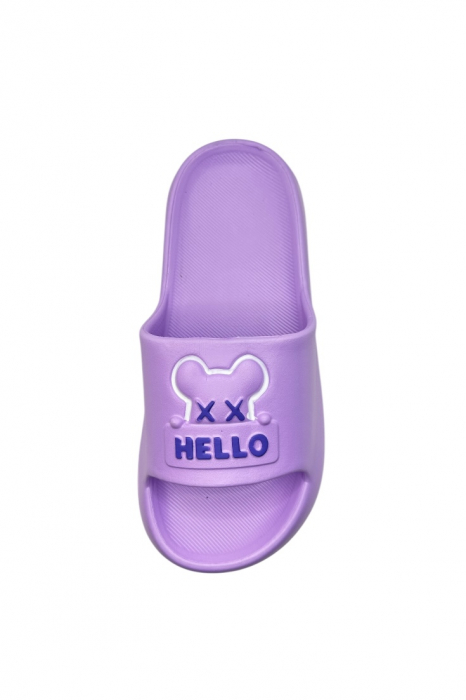 Papuci de plaja sau piscina pentru dama, Tecos®, marime 36-37, mov, 23 centimetri, ultra moi si usori, design modern, confortabili, imprimeu HAPPY FACE [6]