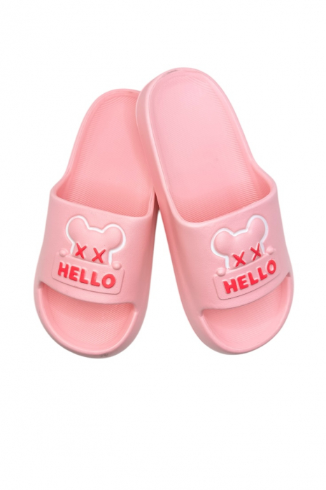 Papuci de plaja sau piscina pentru dama, Tecos®, marime 36-37, roz, 23 centimetri, ultra moi si usori, design modern, confortabili, imprimeu HAPPY FACE [1]