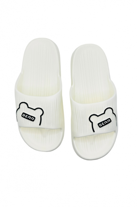 Papuci de plaja sau piscina pentru dama, Tecos, marime 36-37, ultra usori, imprimeu ursulet, alb, 23 centimetri [5]