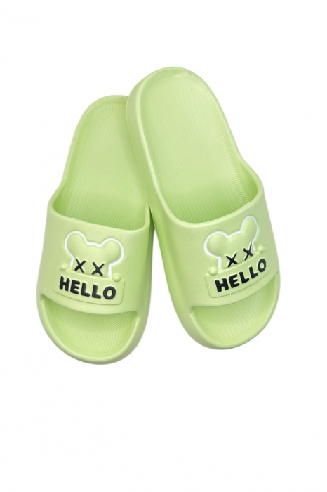 Papuci de plaja sau piscina pentru dama, Tecos®, marime 36-37, verde, 23 centimetri, ultra moi si usori, design modern, confortabili, imprimeu HAPPY FACE [1]