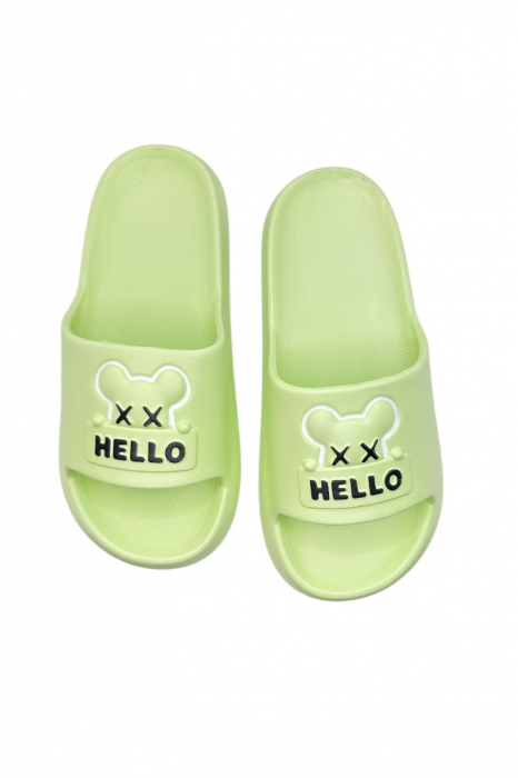 Papuci de plaja sau piscina pentru dama, Tecos®, marime 36-37, verde, 23 centimetri, ultra moi si usori, design modern, confortabili, imprimeu HAPPY FACE [4]