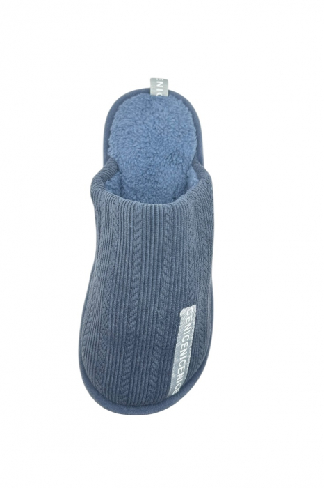 Papuci imblaniti de casa pentru barbati, Tecos®, marime 44-45, albastru, talpa foarte comoda, caldurosi, 29 centimetri [4]