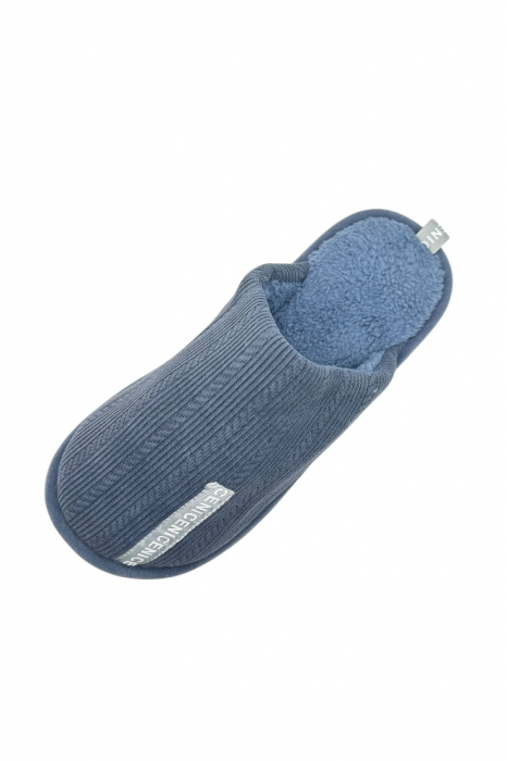 Papuci imblaniti de casa pentru barbati, Tecos®, marime 44-45, albastru, talpa foarte comoda, caldurosi, 29 centimetri [5]