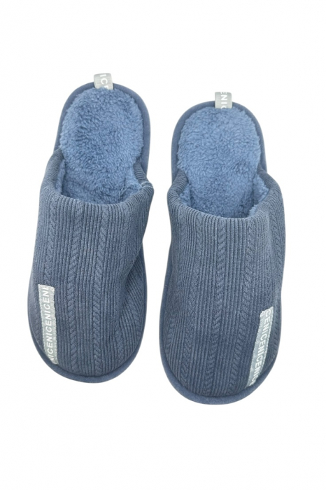 Papuci imblaniti de casa pentru barbati, Tecos®, marime 44-45, albastru, talpa foarte comoda, caldurosi, 29 centimetri [6]