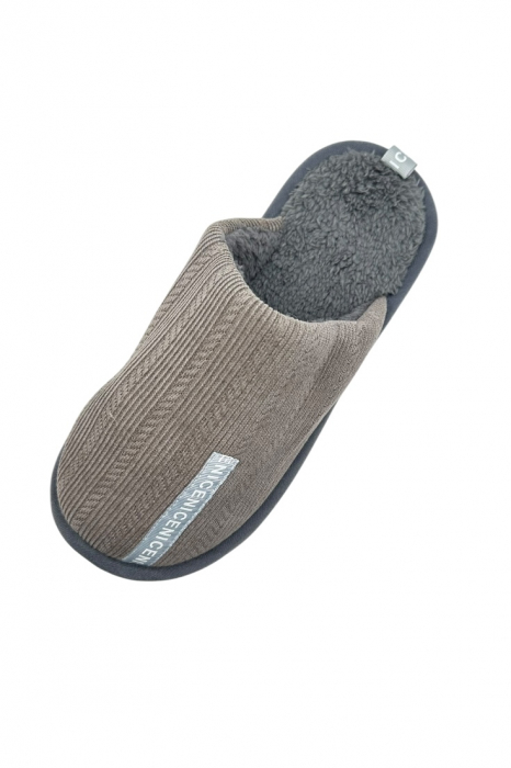 Papuci imblaniti de casa pentru barbati, Tecos®, marime 40-41, gri, talpa foarte comoda, caldurosi, 27 centimetri [3]